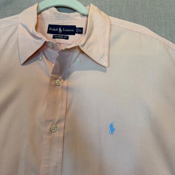 Ralph Lauren Classic Fit Short Sleeve Button Down XL Peach Shirt Blue Pony Logo - Picture 3 of 9
